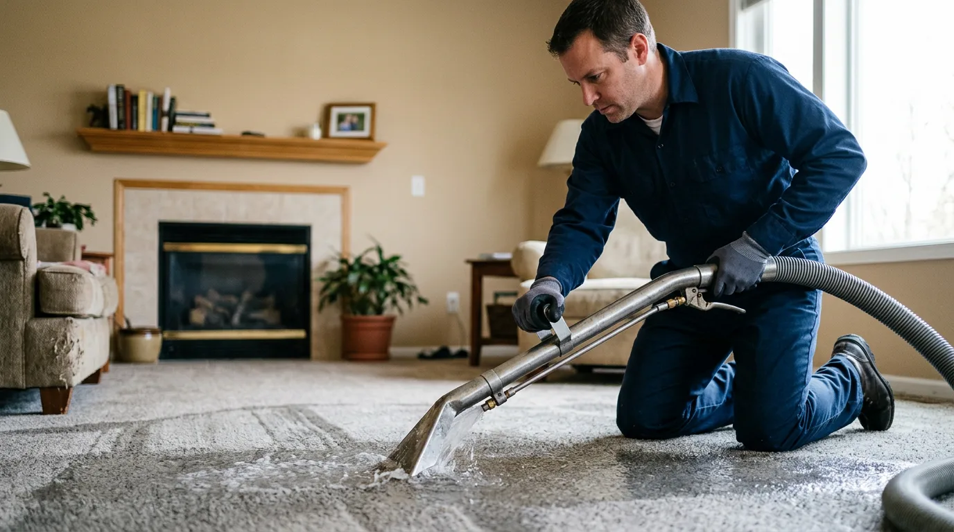 Water damage restoration technician working near Flanagan, IL
